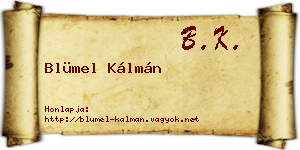 Blümel Kálmán névjegykártya